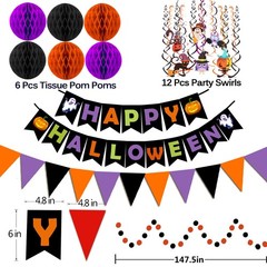 Happy Halloween Banner Paper Triangle Flag Bunting Circle Black,orange,purple