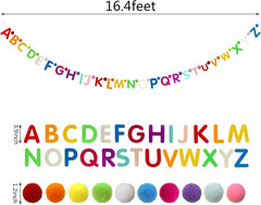 2 Pieces Alphabet Garland Rainbow ABC Wall Decor Colorful Pom Pom Garland 26 Bal