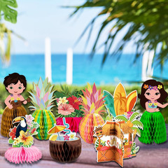 12Pcs Hawaiian Luau Party Table Decorations – Double Sided Tropical Aloha Flamin