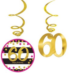 Pink & Gold 60th Birthday Hanging Swirl Decorations Sixtieth Birthday Party ~ 12