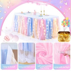 Rainbow Tulle Tutu Table Skirt for Rectangle Tables or Round Table,Led Light …