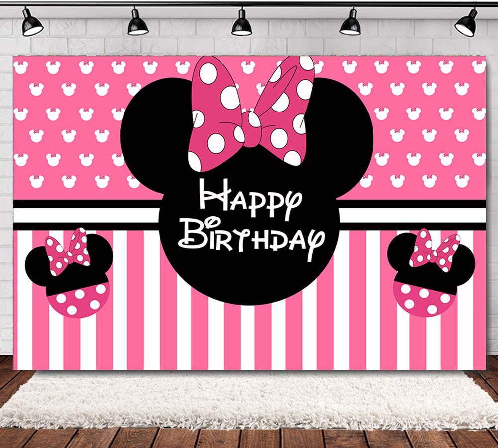 Popular Pink Minnie Mouse Backdrop Birthday Party Decorations Background Banner