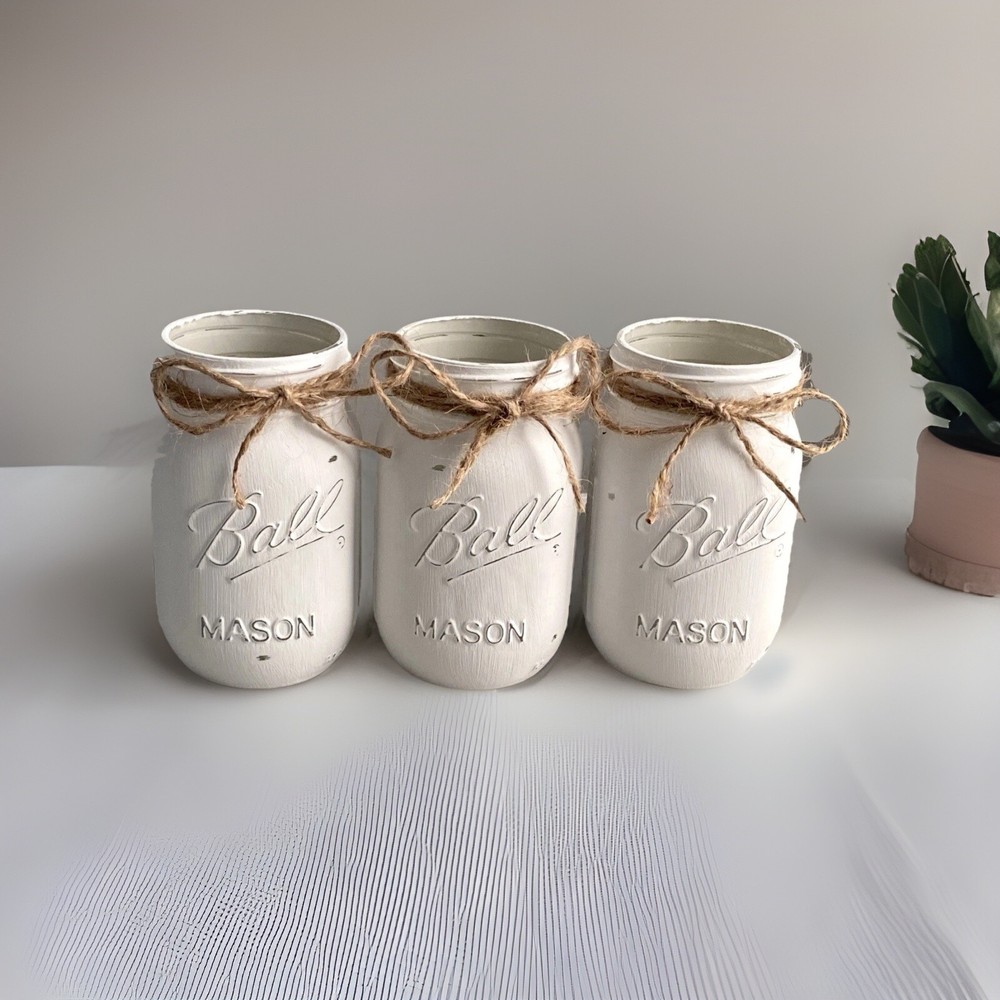 Set of 3 chalk painted distressed mason jar vases…mix & match colors!