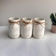 Set of 3 chalk painted distressed mason jar vases…mix & match colors!
