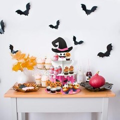 Party Decorations Cupcake Stand, 3 Tire Pink Boo Pumpkin Bat Little Boo