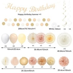 Champagne-Gold Pink Birthday Decorations for Women Girls,Pre Champagne-gold
