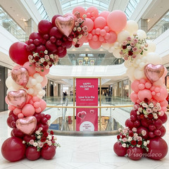 Burgundy Red and Pink Balloon Arch Kit with Heart Foil Balloons for Events