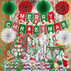 Merry Christmas Banner Paper Fan Garland Snowman Tree Party Decor