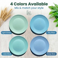 WEXINHAO 10 inch Wheat Straw Plates, Unbreakable Flat set of 8, Blue Green
