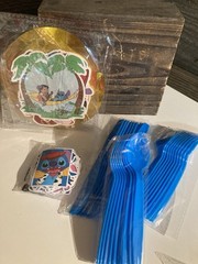 Stitch Birthday Party Kit Cake & Cup Cake Toppers Tablecloth Backdrop & More