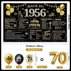 70th Birthday Decorations for Men Black Gold, 37PCS 70th Birthday Party Supplies
