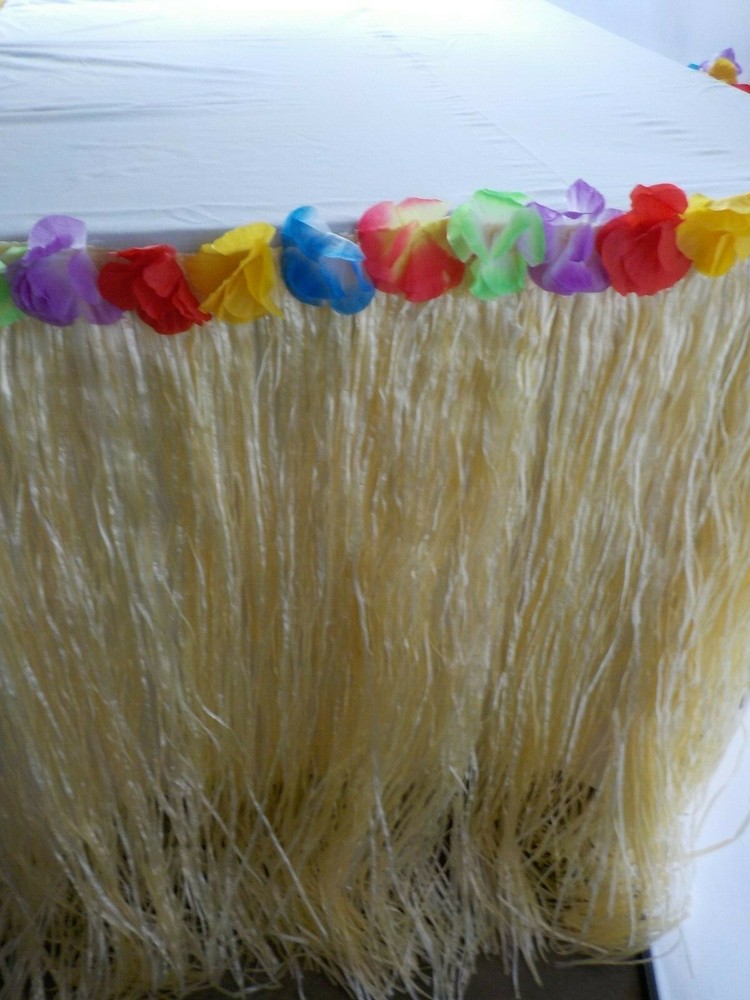 HAWAIIAN LUAU 9 FT X 28 IN HAWAIIAN TABLE SKIRT HIBISCUS BLONDE GRASS SKIRT NIP