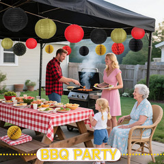 14 Pack Red Black Gold Party Decorations Kit, Hanging Paper Lanterns & Fans for