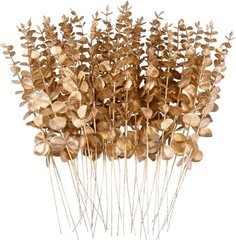 FEQO 36 Pcs Gold Eucalyptus Stems Artificial Leaves Faux 36 pcs,