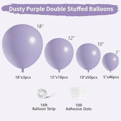 Double Stuffed Balloons Different Size 115Pcs 5/10/12/18″ Light Dusty Purple