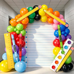 9Pcs Back to School Party Decor Notebook Ruler Paint Tray Backdrop Inflatable Pe