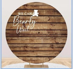 Leyiyi 7.2×7.2ft We Can Bearly Wait Round Backdrop Cover Rustic Wood Board M3