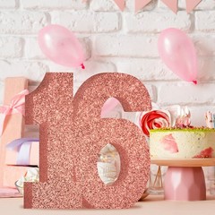 Rose Gold Sweet 16th Birthday Table Centerpiece Number 16 Topper Decor Sign
