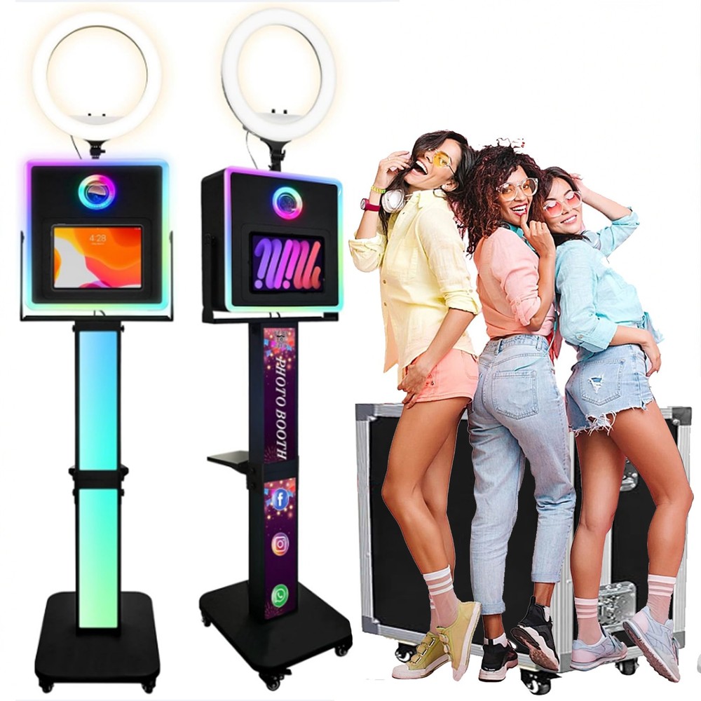 15.6″Touch Screen Photo Booth with RGB Ring Light Metal Selfie Station for Party