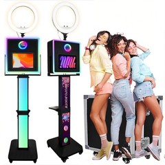 15.6″Touch Screen Photo Booth with RGB Ring Light Metal Selfie Station for Party