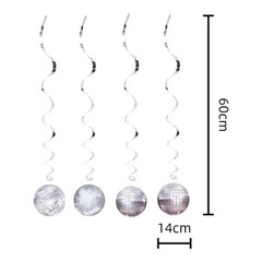 Silver Disco Ball Hanging Swirls Party Decorations Pack 6 Retro 70s Theme AU