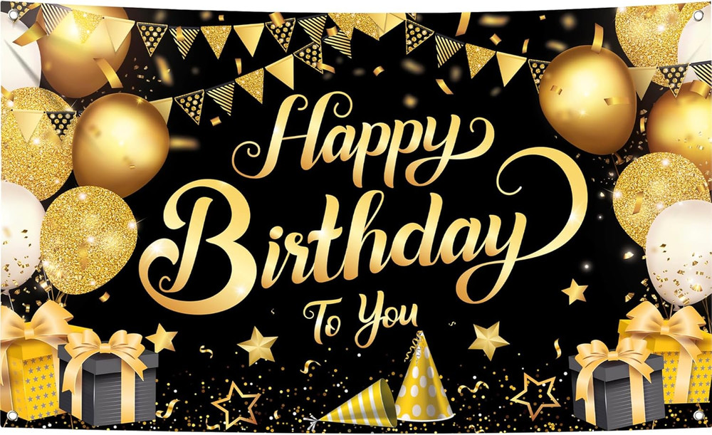 , Black and Gold Happy Birthday Banner – Xtralarge 72X44 Inch | Happy Birthday..