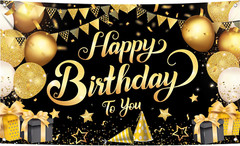 , Black and Gold Happy Birthday Banner – Xtralarge 72X44 Inch | Happy Birthday..