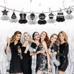 8Pcs Black White Silver Birthday Decorations Honeycomb Centerpieces for Women Me