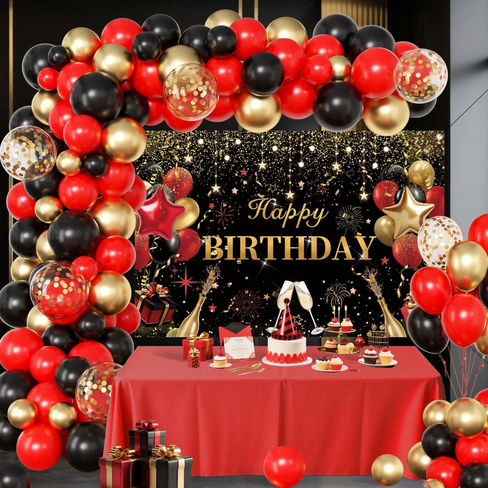 Red Party Decorations for ,Balloon Aich kit,Black Gold Confetti Balloons,Happ…
