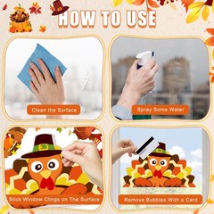 Thanksgiving Decorations Window Clings, 4 Sheets Large Size Orange