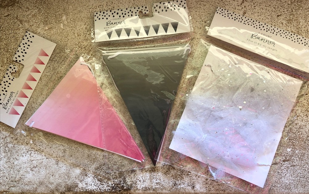 Party Decorations Banner Lot Silver & Ombré Pink & Lace Bows Pennant Flag Sign