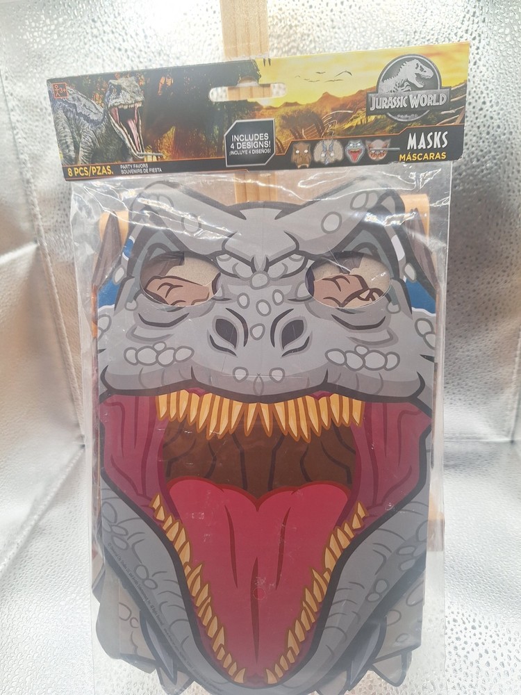 Jurassic World DInosaur Party Masks Set Of 8, NEW
