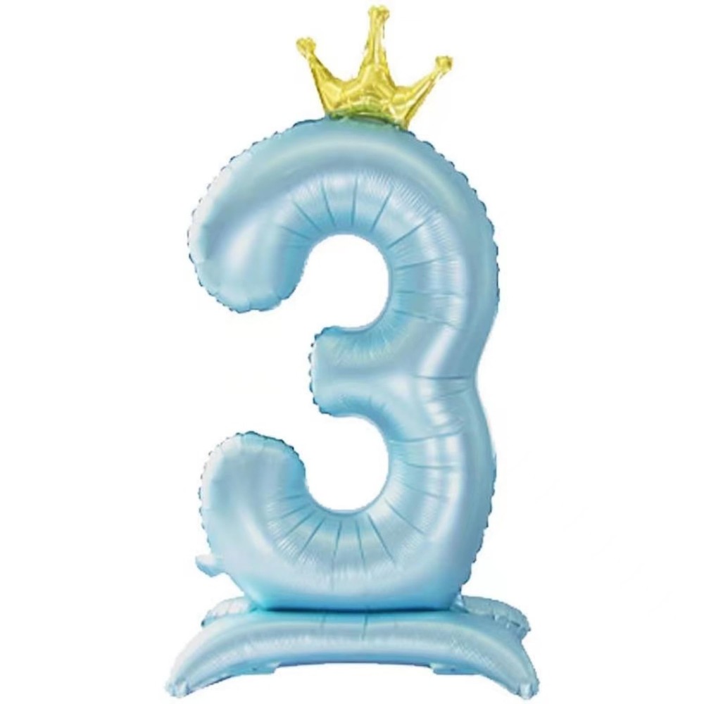42 Inch Standing Blue Number 3 Balloons With Crown, 3rd Birthday Balloons for…