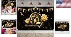 Memorable 50th Party Decoration – Lightweight Black Gold 72.8 x 43.3 Inch Banner