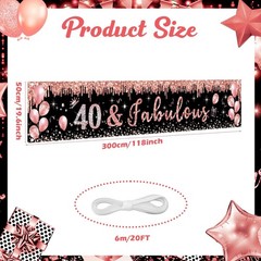 Rose Gold 40th Birthday Banner Party Decorations for Women 40 and Fabulous Ha…