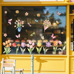 9 Sheets Flowers Window Clings Colorful Tulips Window Stickers Butterfly Drag…