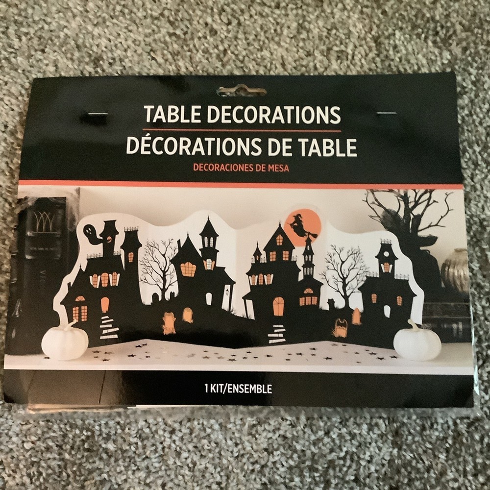 black/orange paper haunted house centerpiece table decor, 26.9 in x 10 in