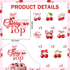 Cherries Baby Shower Decorations – 25 Pcs Pink and Red Sweet Cherries Bow Cake C