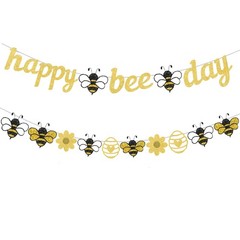 Bee Birthday Party Decorations,Glitter Gold Happy Bee Day Banner with Bumbleb…