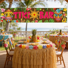 Hawaiian Tiki Party Decorations, Luau Tiki Banner Lighted Tiki Bar Sign for Summ