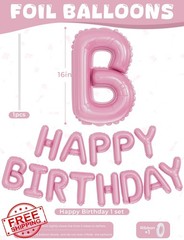 Haolongfa Pink Happy Birthday Balloon Banner 16 Inch