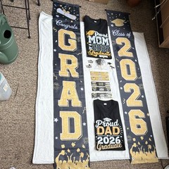 2026 Graduation Hanging Banner Set Black Gold White Congrats Grad Class of 2026