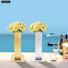 2-Piece 60cm Stainless Steel Column Wedding Flower Stand for Party Decor