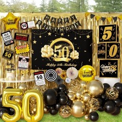 Complete 50th Birthday Decorations Set: Elegant Black Gold Theme Supplies