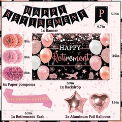 Retirement Party Decorations Women Rose Gold Happy Retire Decorations Happy R…