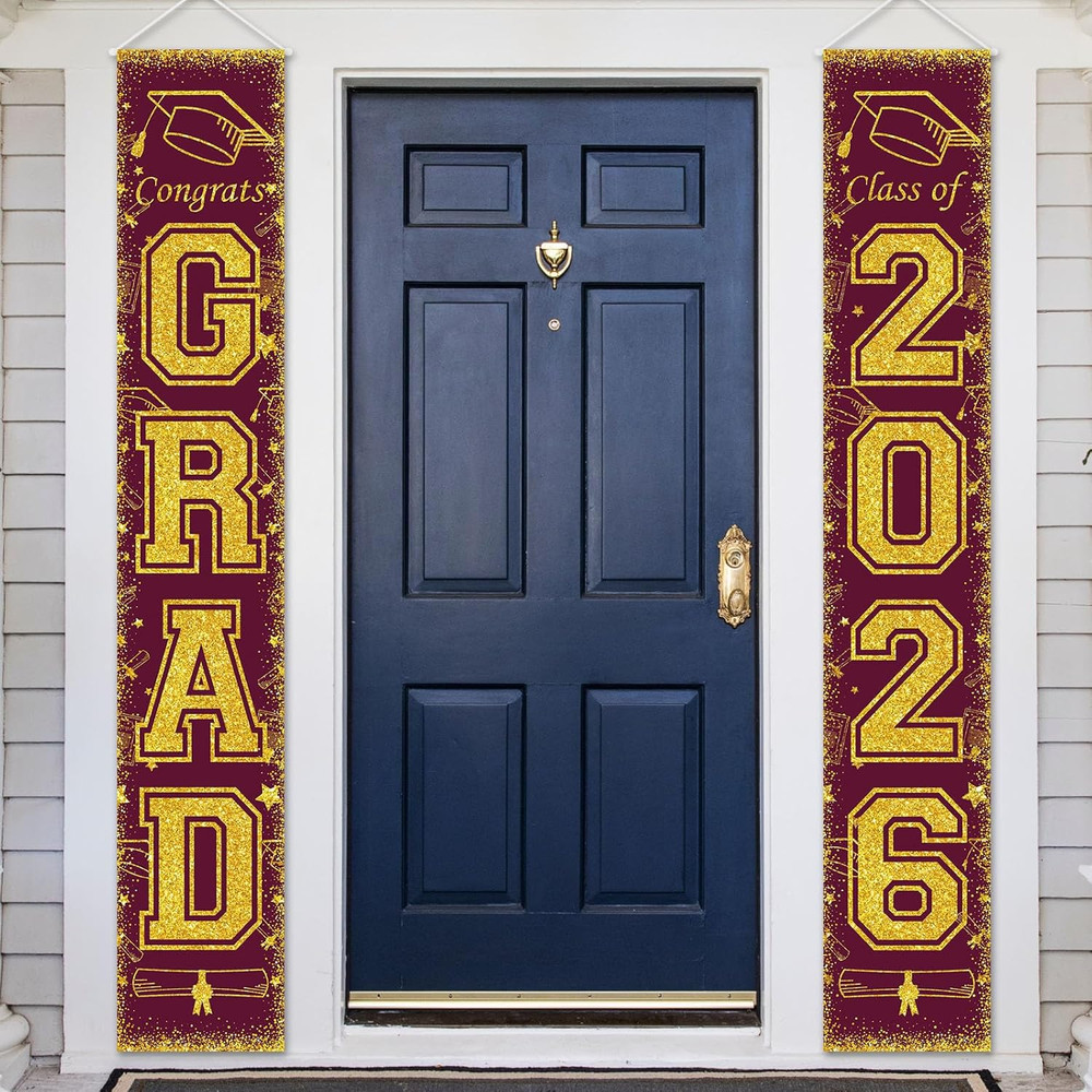 Maroon and Gold Class of 2026 Graduation Banner Graduation Porch Sign Congrats G