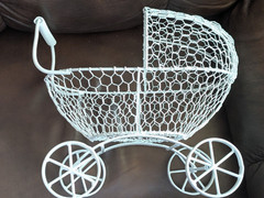 Large White Metal Carriage Stroller Centerpiece Room Decoration Baby Shower more