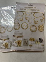 40TH HAPPY BIRTHDAY DECORATING KIT HANGING FANS SWIRLS GOLD Lot Of 2
