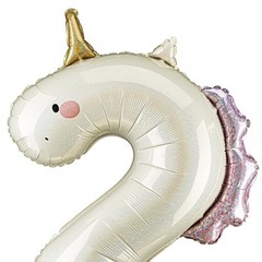 Unicorn Balloon PartyDeco 36.5 Inch – Pink and White Holographic Number 2