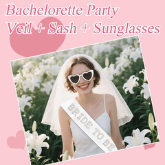 Bachelorette Party Bride to Be Decorations – 3 PCS | Pearl Sash, White Heart Sun
